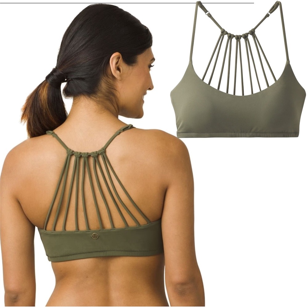 Prana Merrow Bikini Top Only Olive Green Strappy Back Swim Size Small